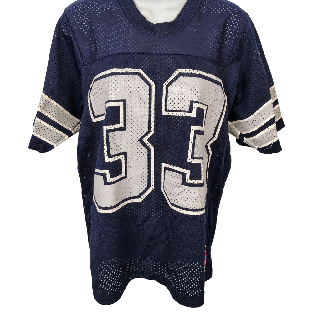 Vintage Sand-Knit NFL Jersey Navy Blue Mesh Number 33 MacGregor Mens Medium USA